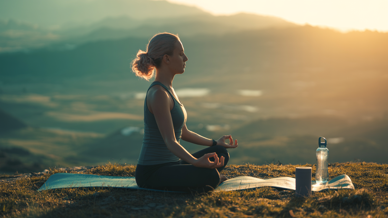 Serene wellness lifestyle scene with meditation and nature